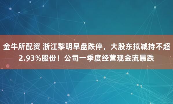 金牛所配资 浙江黎明早盘跌停，大股东拟减持不超2.93%股份！公司一季度经营现金流暴跌