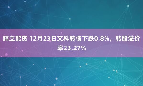辉立配资 12月23日文科转债下跌0.8%,转股溢价率23.27%